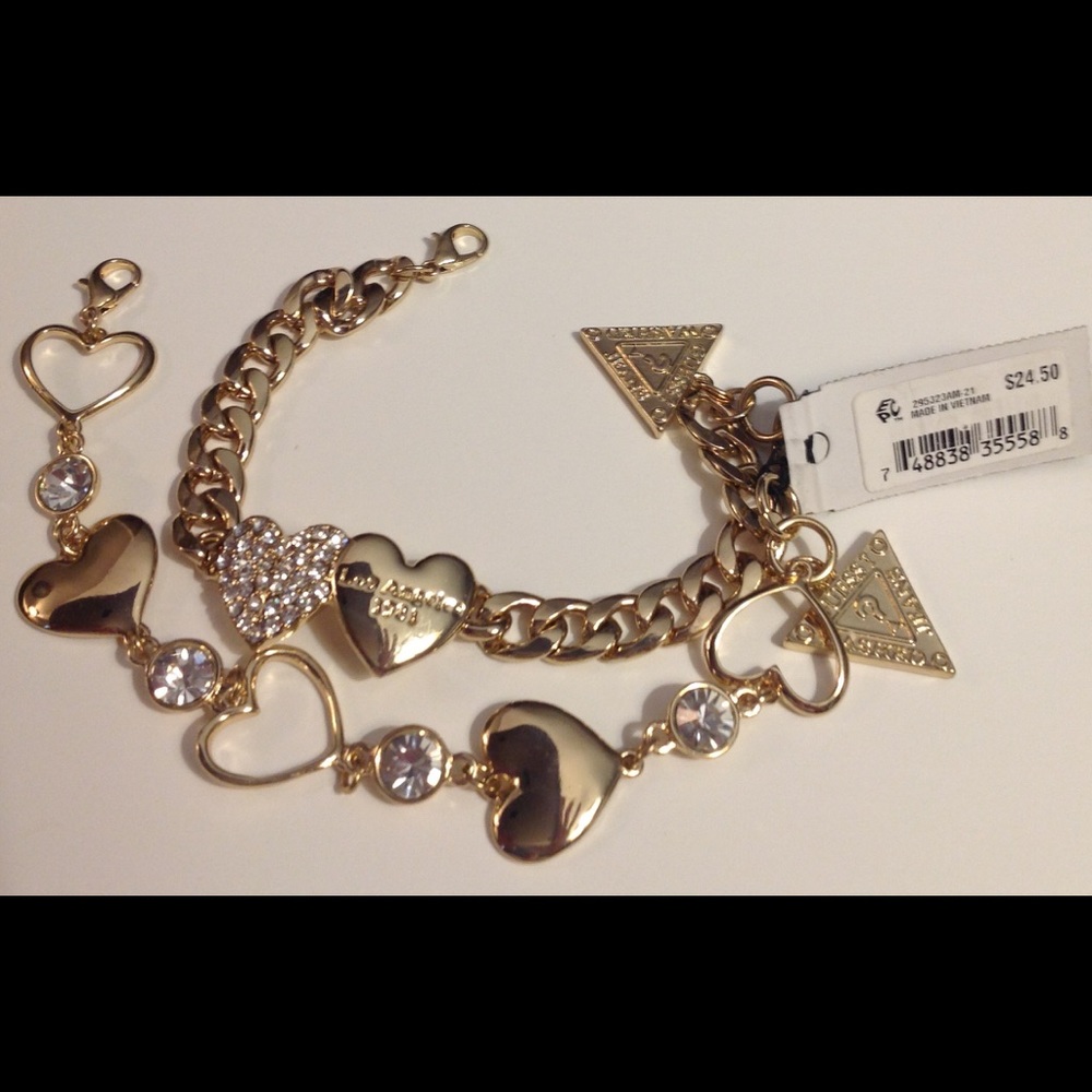 New Guess Gold Rhinestones 2 piece bracelet set
